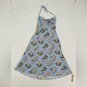 NWT Reformation Jana in Yucatan Toucan Snake Linen Tie Back Midi Dress 12 $218